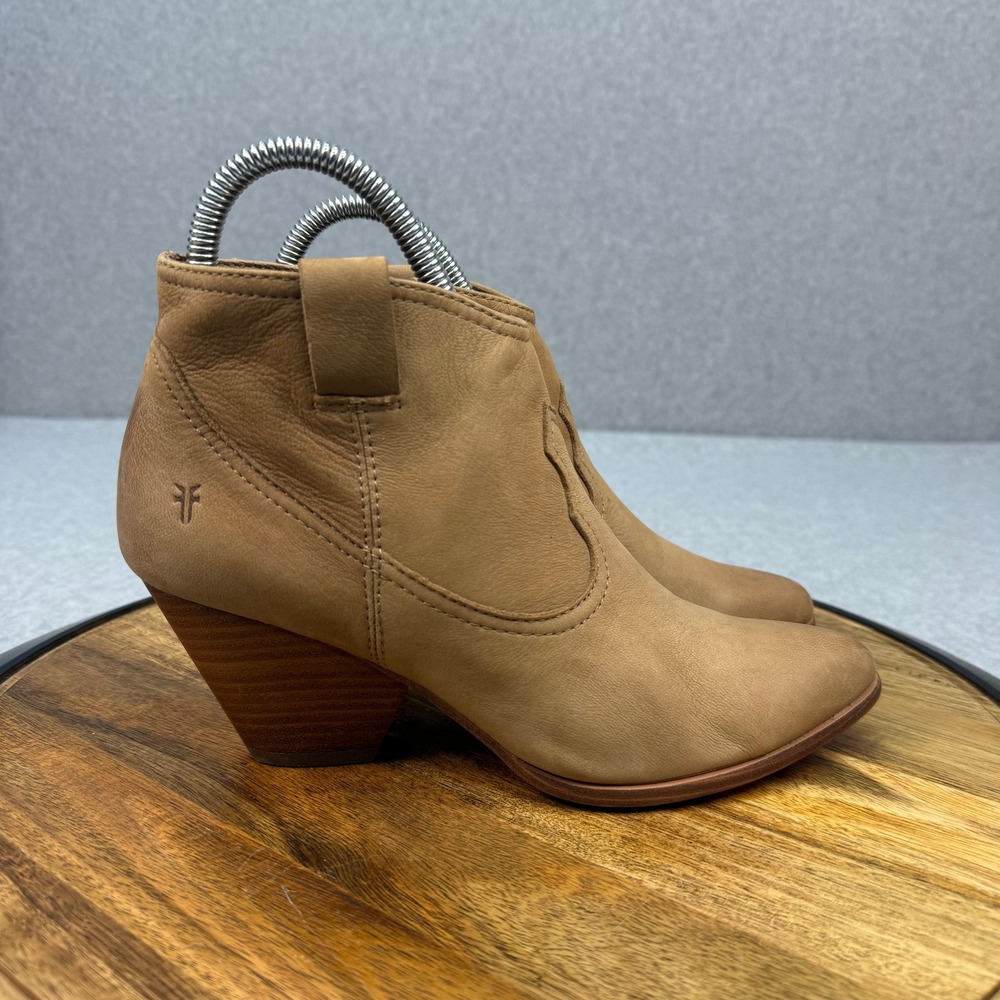 Frye Ash Tan Leather Western Ankle Boots Pointed Toe Women's 8